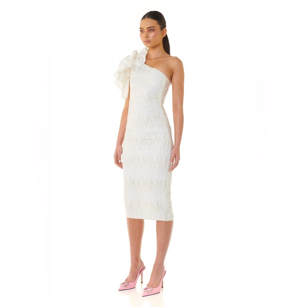 ELIYA THE LABEL 'Olivia' Sequin Midi Dress in White - Picture 3 of 9